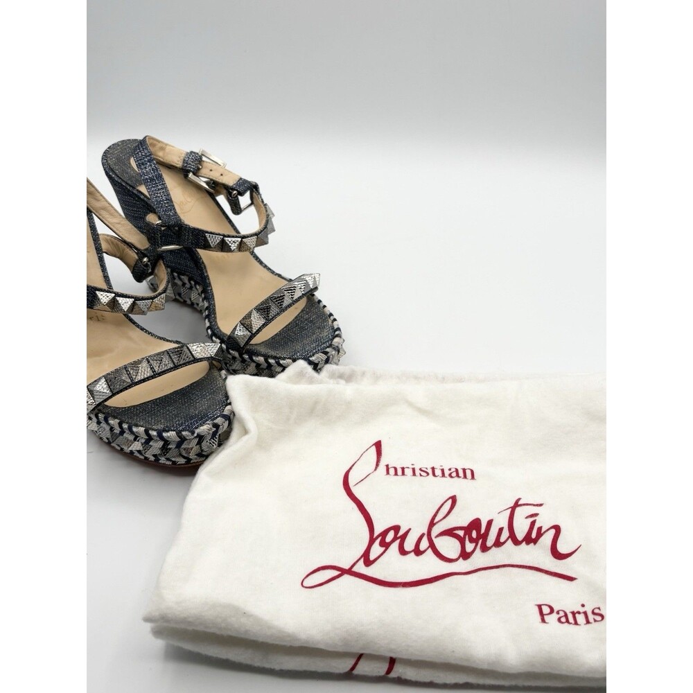 Christian Louboutin Pyraclou 110 Denim Espadrille Wedges Silver Studs EU 36 - Picture 11 of 11